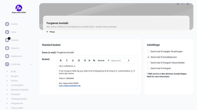 Screendump fra Magna Multi, som viser autobeskeder