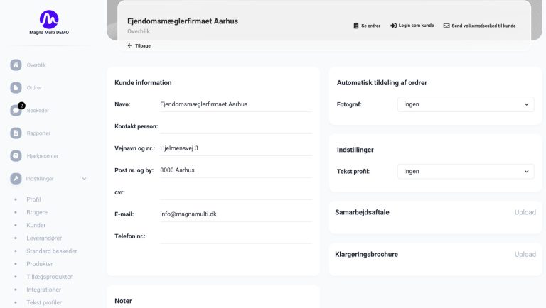 Screendump fra Magna Multi, som viser en kunde